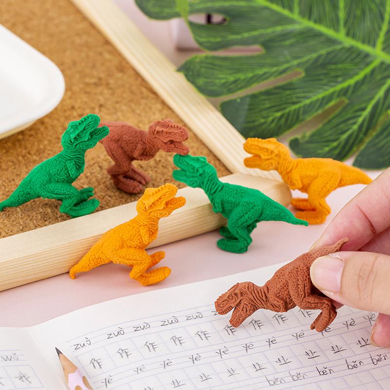 3Pcs/Lot Creative Dinosaur Tyrannosaurus Rex Shaped Eraser Pencil Writing Correct Student Rubber Kids School Stationery Supplies
