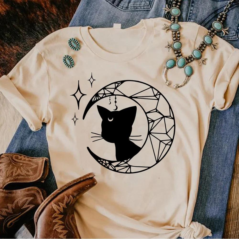 Moon Cat Tshirt Women Anime Harajuku Manga T-shirts Female Comic Graphic Japanese Clothes