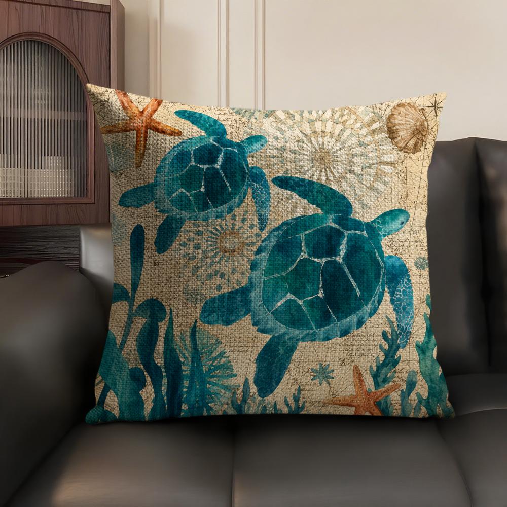 Marine Animals Cushion Cover Linen Organic Fabric DoubleSided Printing Sofa Breathable Home Decor Gift Pillow Case