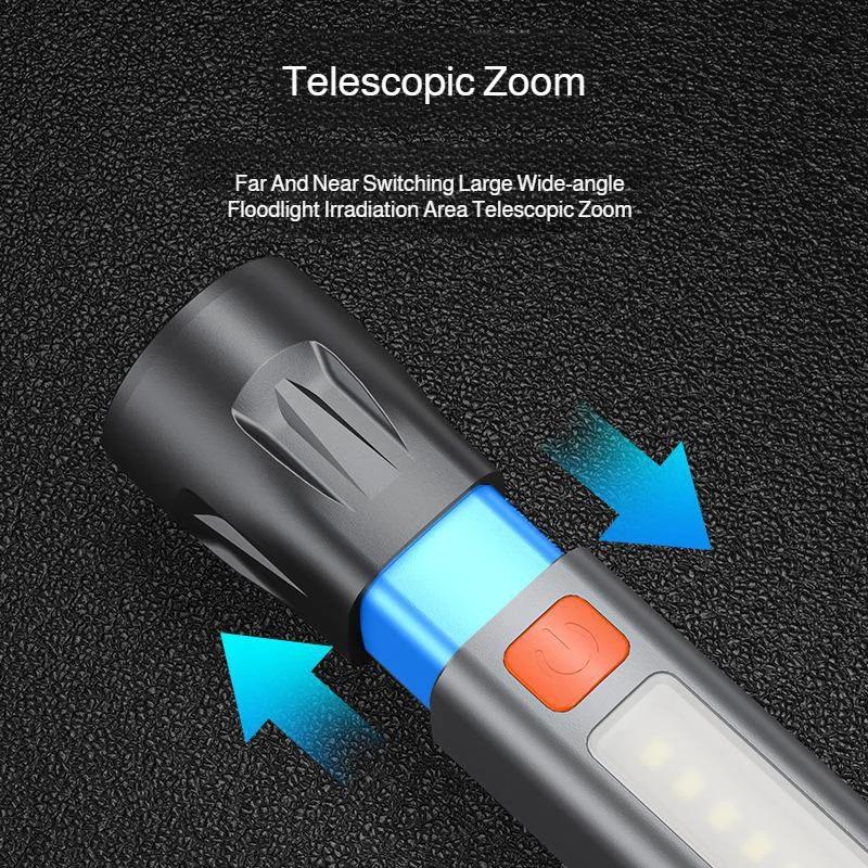 High-intensity flashlight, long-range outdoor long-lasting flashlight, portable mini zoom light, side light warning