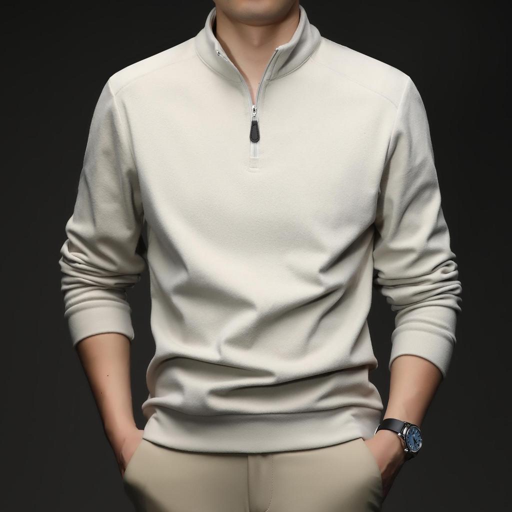 Men's Double-Sided Fleece Half-Zip Long-Sleeve T-Shirt with Half-High Collar - Warm Winter Base Layer Sweatshirt