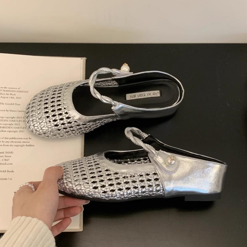 Innere Höhenzunahme gewebte hohle Tasche Kopf halbe Pantoffeln Damen Oberbekleidung Sommer neu atmungsaktiv Rock Plateau-Sandalen