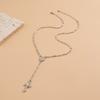 Fashion Sense Cross Alloy Pendant Necklace Gemstone Beaded Collar Chain