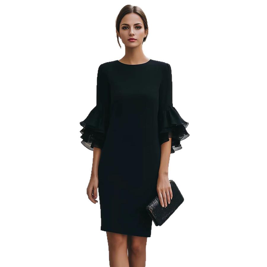 New Style Floral Ruffles Bell Sleeve Slim Fit Dress