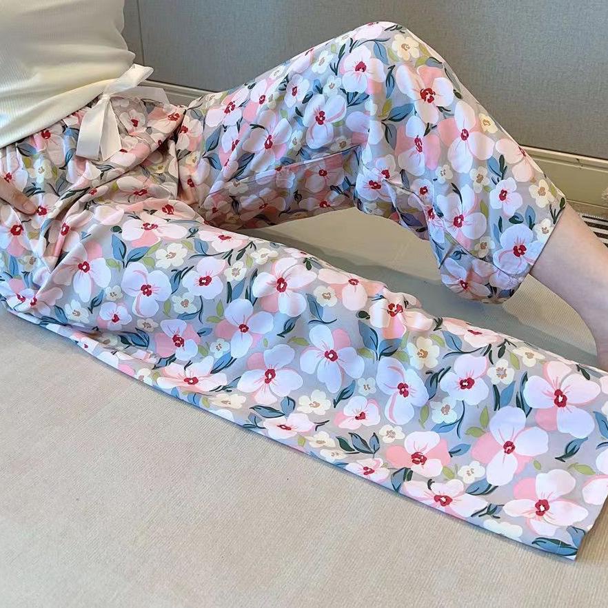 

Women s Summer Cotton Silk Nine-Point Wide-Leg Pajama Pants - Plus Size, Loose, Breathable, Cooling, Ideal for Beach and Air Conditioning Comfort One Size (Fits 80-160 lbs)