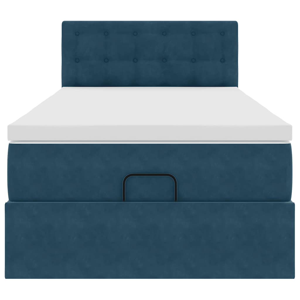 Ottoman Bed with Mattress & LEDs Dark Blue 90 X 190 Cm Velvet
