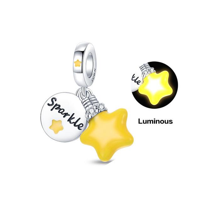 All Glow-in-the-dark Firefly Flower Dangle Charm Pendant Bead Fit Original Charms Silver S925 Plated Bracelet DIY Jewelry