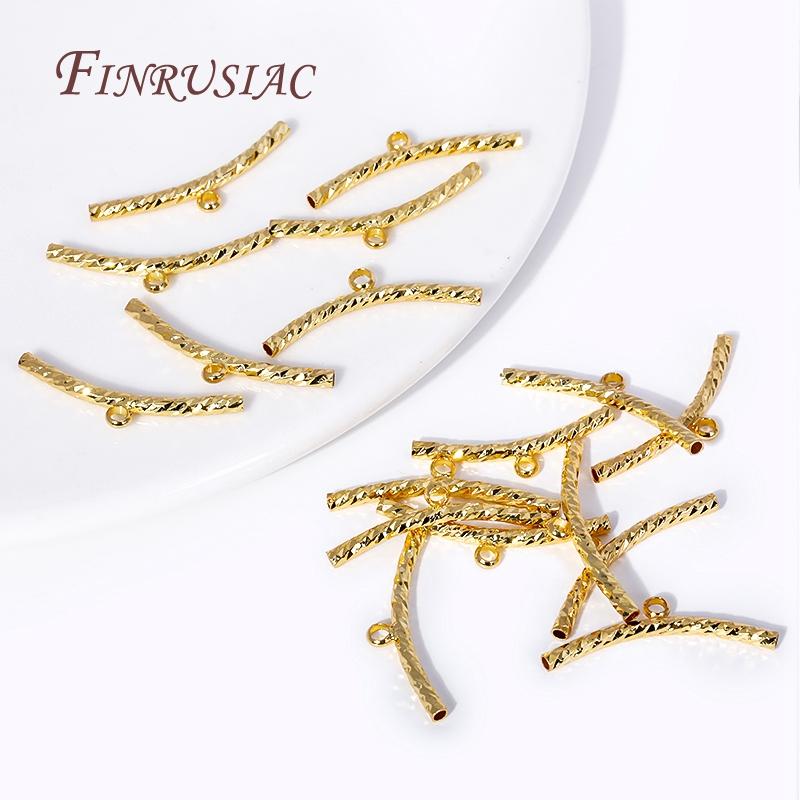 2mm*25mm 18K Gold Plated Corrugated Curved Long Tube Beads Connectors Bails For DIY Necklace Bracelet Findings Material