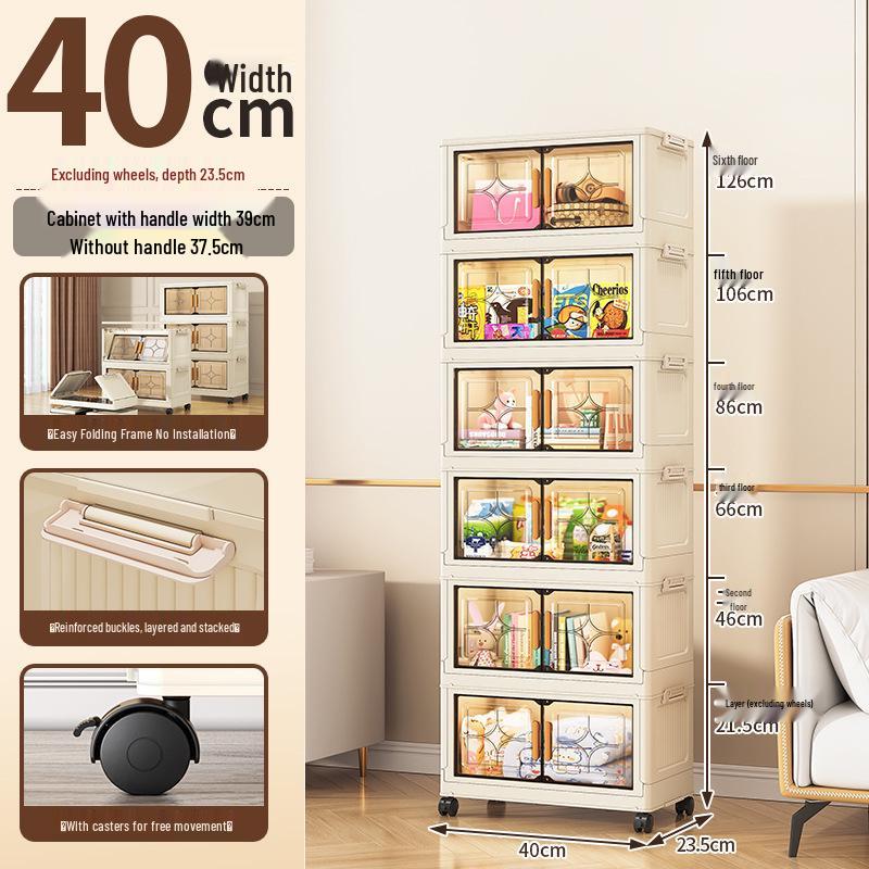 Compact Foldable Multi-Layer Storage Cabinet - No Installation Needed, Solid Color, Ideal for Home Living Room.