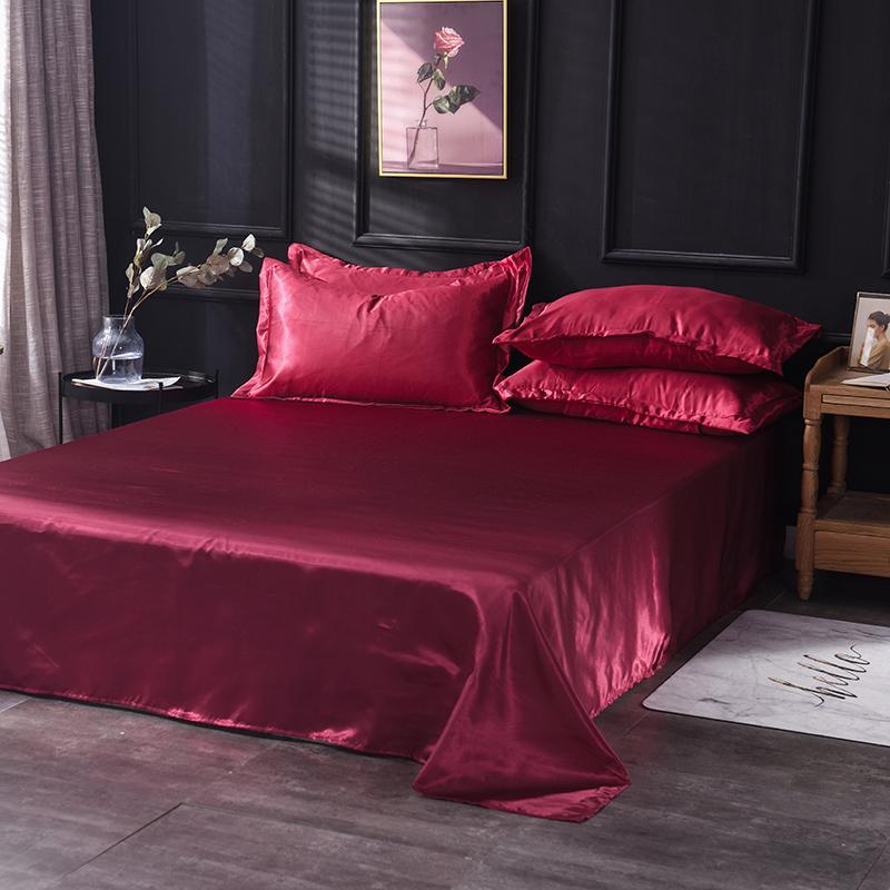 1pc Flat Bed Sheet Silky Bedsheets Solid Color Bed Linen Smooth Flat Sheets Sabanas Para Cama Home Textile Bed Sheets
