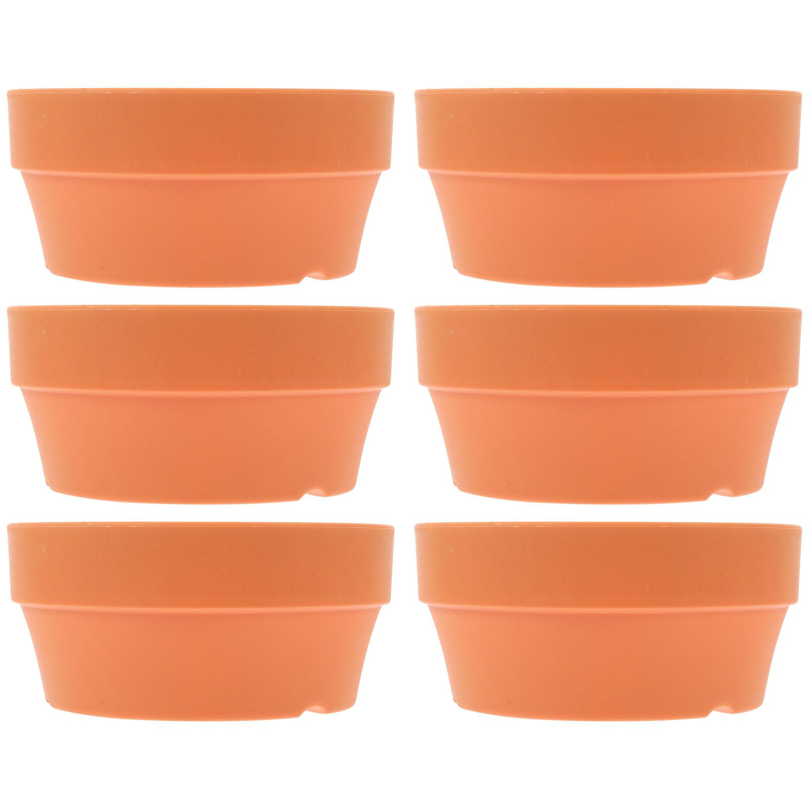 

6Pcs Lightweight Plastic Flower Pots Imitation Terracotta Finish Round Drainage Planter Bowls for Desktop Balcony 12.5x10.1cm