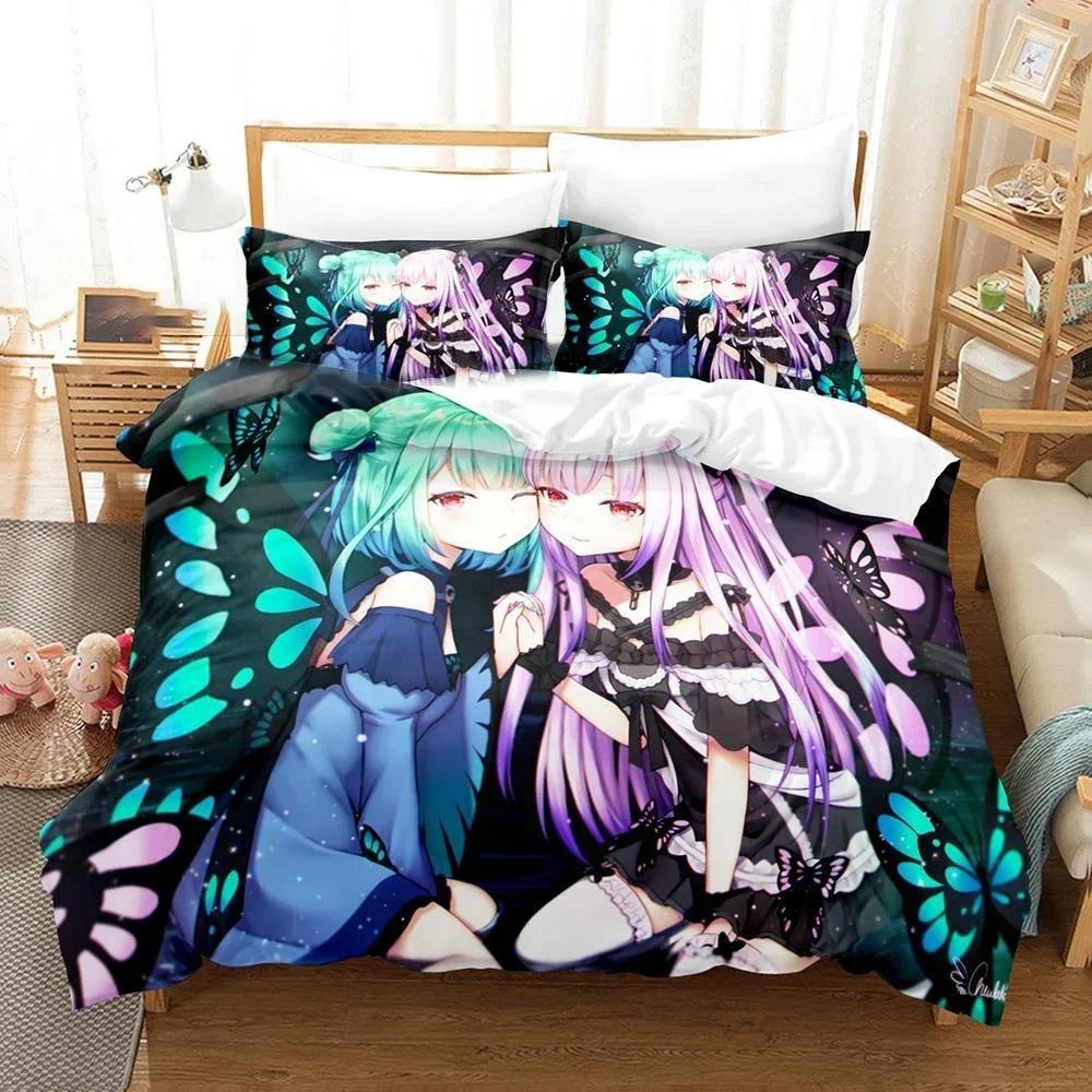 Comforter 3D Print Uruha Rushia Hololive Butterfly Girl Bedding Set Bedroom Soft Modern S Comefortable