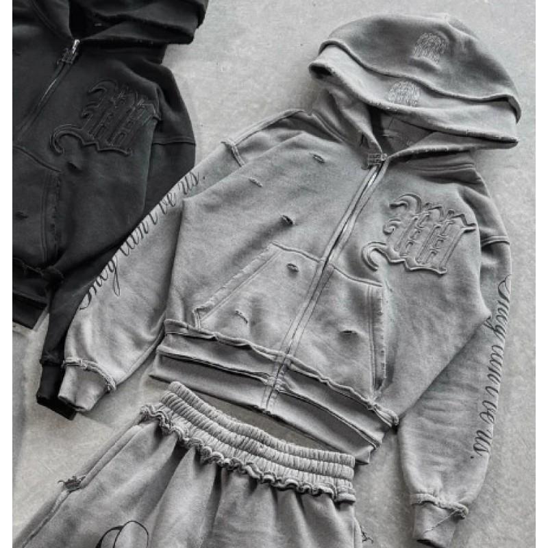 Womens Oversized Hooded Sweatshirt Wide-Leg Pants Set 2026 Fall Streetwear Print Lounge Outfit