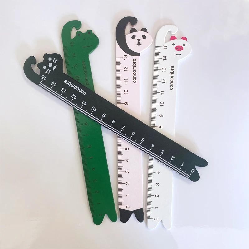 2Pcs 15cm Stationery Gift School Supplies Panda Frog Cat Pig Cartoon Animal Creative Student School Straight Ruler Wooden