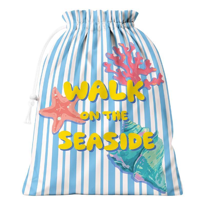 Drawstring Travel Bags with Cute Seaside Print Breathable Water Repellent Lightweight for Women Summer Vacation
