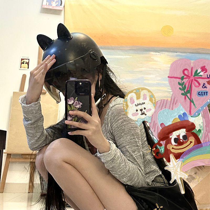 Certified Electric Motorcycle Helmet with Cat Ears - Unisex, Cute, Simple Summer Riding, Sun Protection