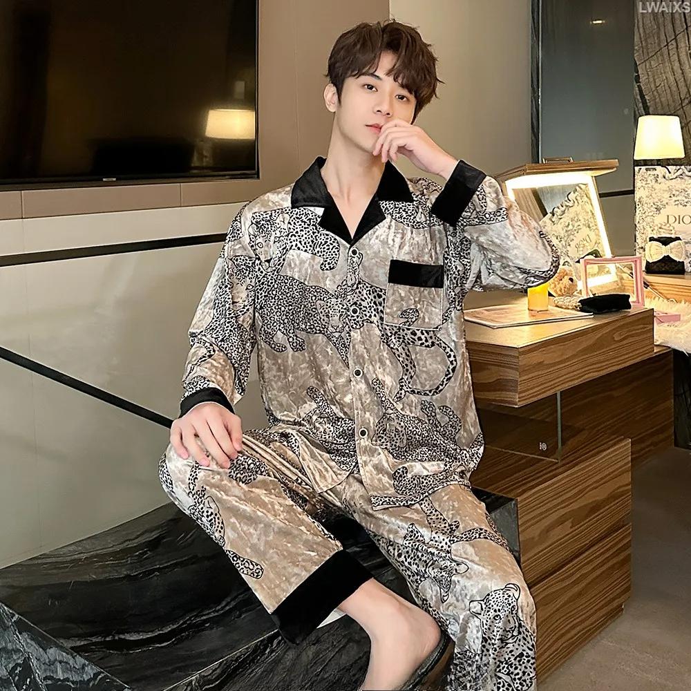 

Золотая бархатная пижама для пары, зимние новые мужские и женские брюки с длинными рукавами, теплый комплект домашней одежды XXXL