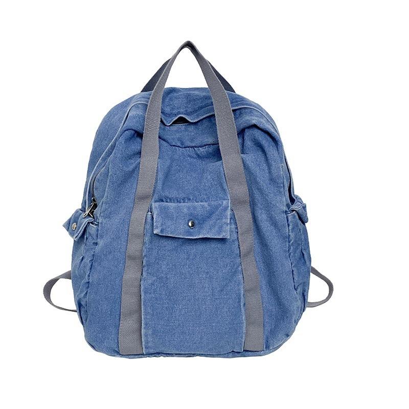 Denim Canvas Casual School Bag Male and Female College Students Junior High School Backpack Portable Washed Backpack