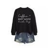 Womens Oversized Round Neck Long Sleeve Cotton Blend Casual Sweatshirt With Print - Loose Fit Comfort Top