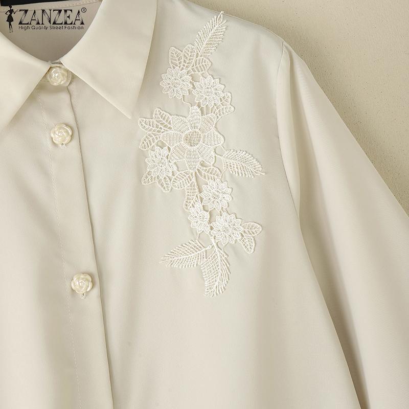 ZANZEA Women Turn Down Collar 3/4 Sleeve Loose Splice Blouse