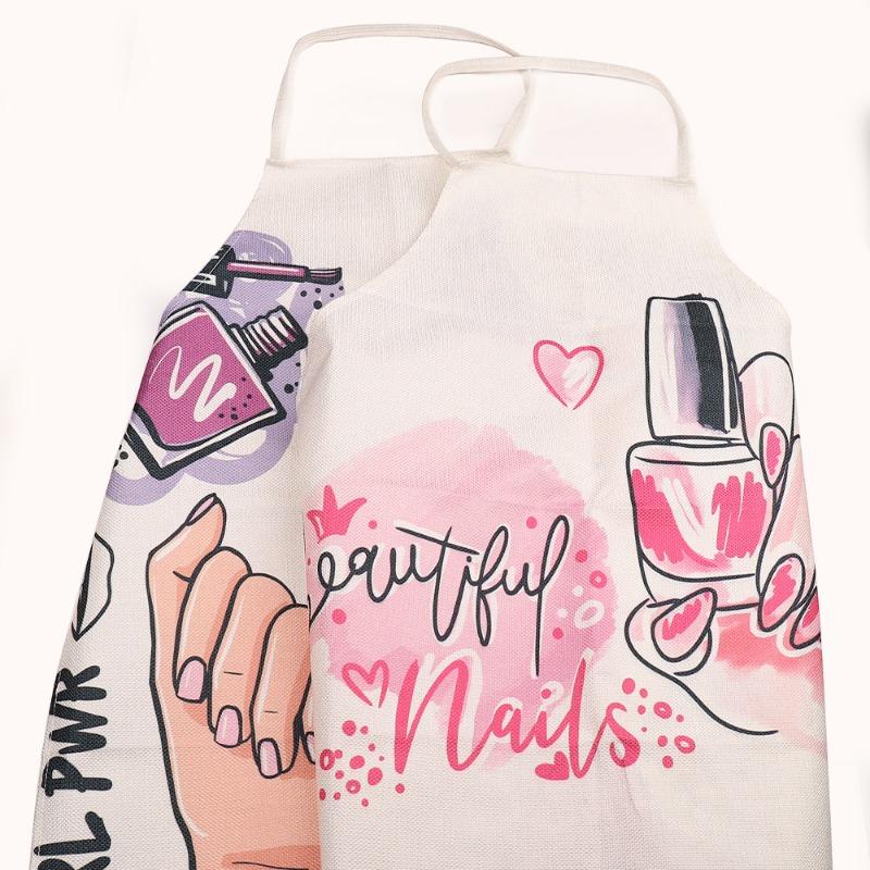 1PC Popular Nail Polish Lipstick Printing Linen Sleeveless Anti-fouling and Oil-proof Apron Fashionable Women's Apron Nail Salon