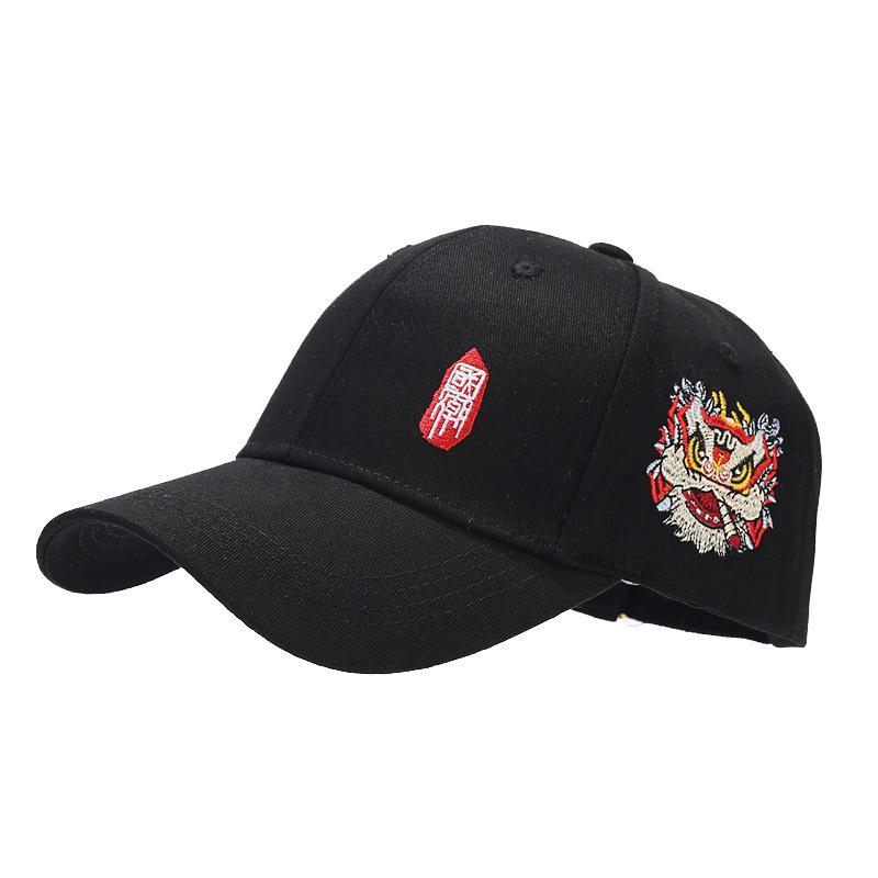National Tide Style Lion Dance Head Embroidery Baseball Cap Hard Top Sun Hat Outdoor Travel Shopping Fashion Versatile Cap Tide