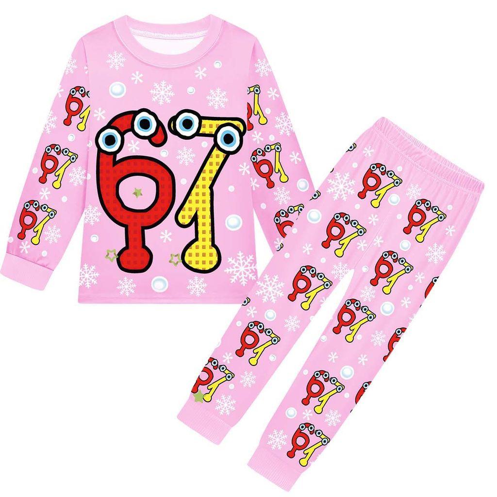 19700 Kids Boys Girls Steal a Brainrot 67 Six Seven Print Long Sleeves T-Shirt Pants Pajamas Sleepwear Sets