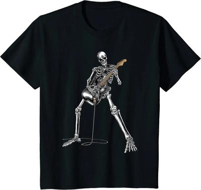 Szkielet Gitara Rock and Roll Band T-shirty dla Mężczyzn T-shirt Męska Odzież 1981 Koszulka Bawełna Codzienna Cztery Pory Roku T-shirty
