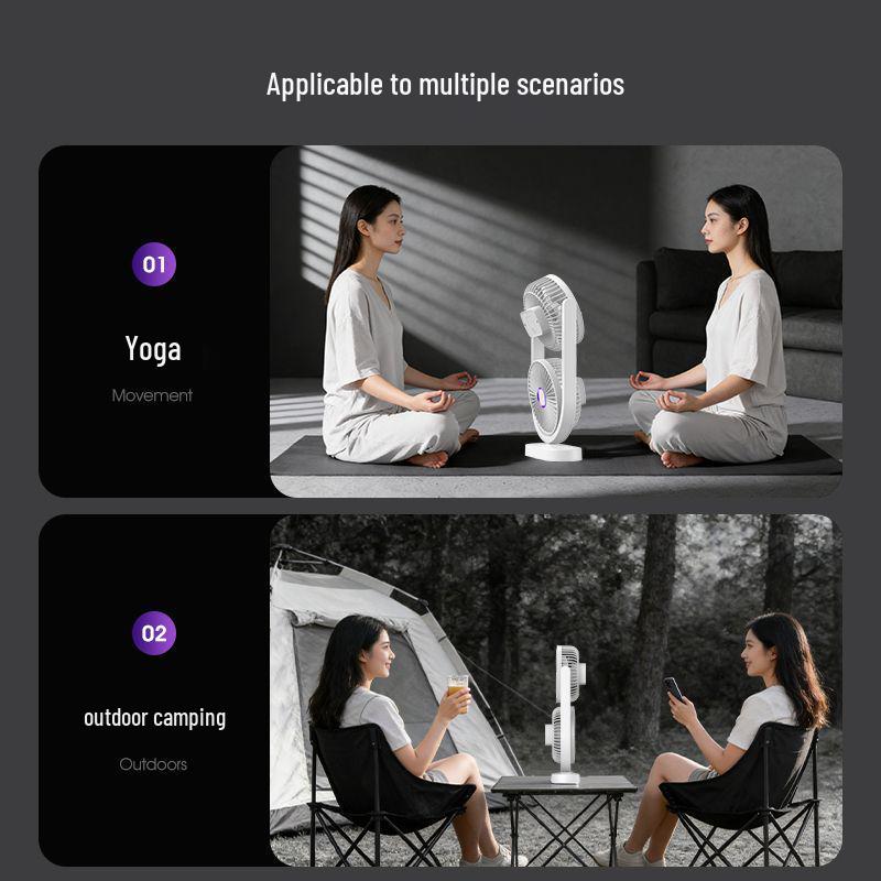Dual-Head USB Fan with Night Light, Five Speeds & Oscillation for Outdoor Camping
