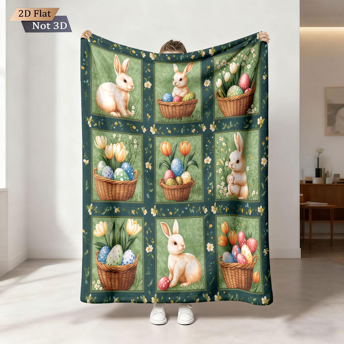 

1pc Easter Cartoon Rabbit Printed Flannel Blanket With Various Sizes Soft And Comfortable Nap Cover Machine Washable 75x100cm (30x40inch)