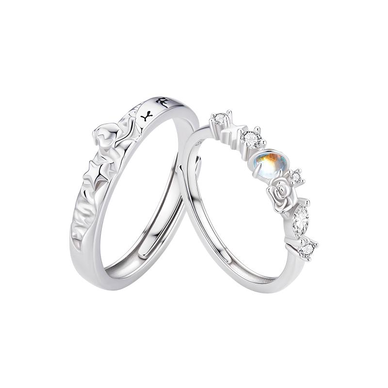 The Little Prince and Rose 925 Silver Couple Rings