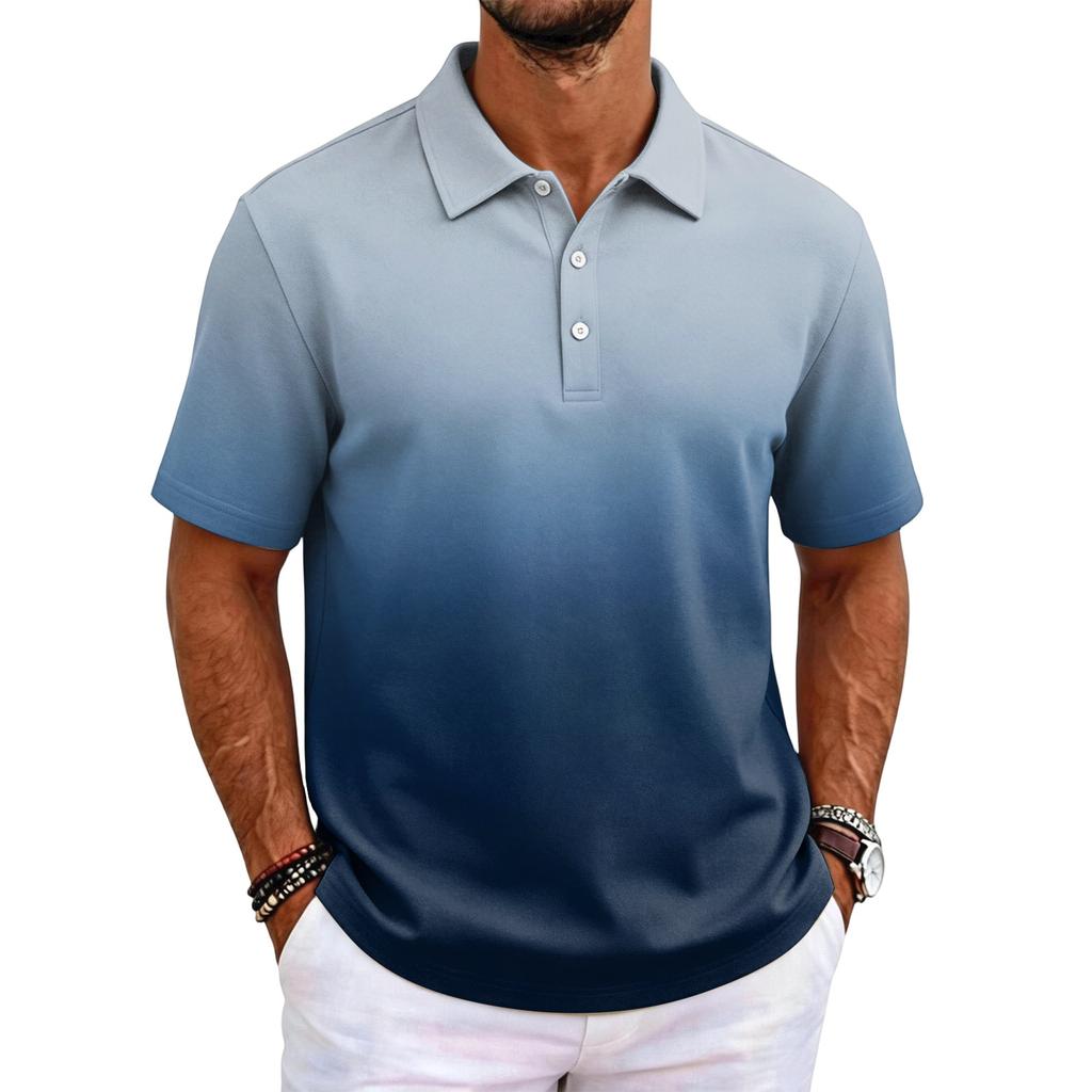 Men Short Sleeve Polo Shirt Classic Fit Lightweight Breathable Fabric Business Casual Solid Basic Collar Top