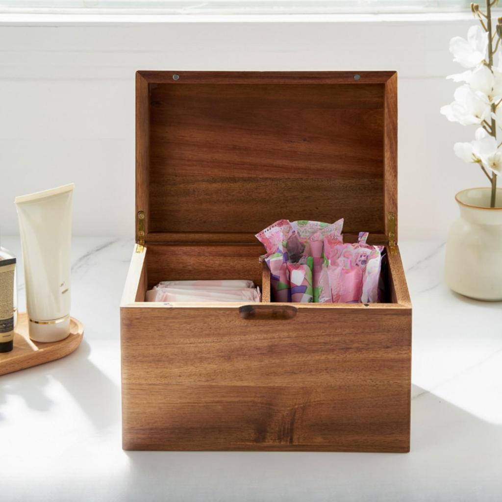 Square Wooden Organizer Box Natural Grain for Bedroom
