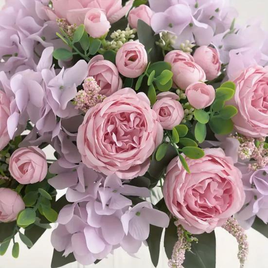 Yousheng Fake Roses Artificial Flower Bouquet Realistic Mixed Roses Peonies Dahlias with Stem for DIY Wedding Bridal Bouquet Baby Shower Home Table