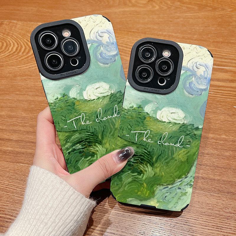 Vertikální kožené pouzdro Zelený umělecký potisk Vzorované Nárazuvzdorné Měkké silikonové pouzdro s ochranou objektivu fotoaparátu pro IPhone Samsung