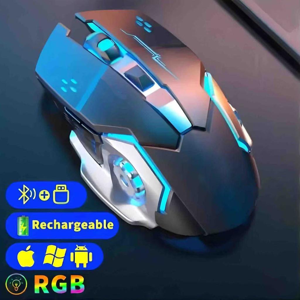 Rechargeable Wireless Mouse 2.4Ghz Bluetooth Gaming RGB Mouse USB Silent Mechanical Backlight E-Sports Gamer Mice For Computer