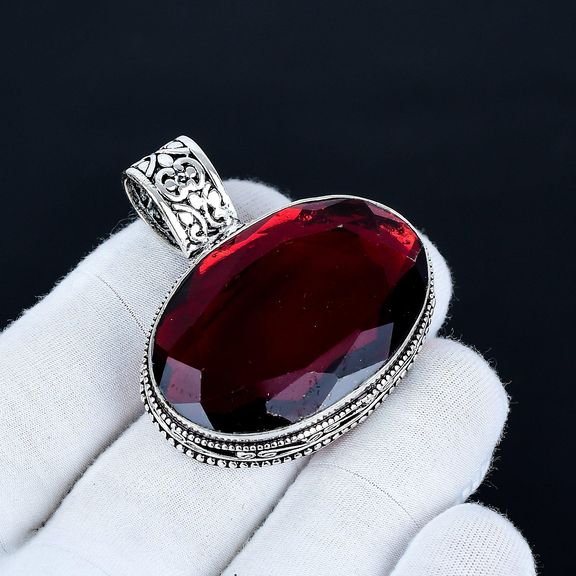 

Red Garnet Pendant, 925 Sterling Silver Handmade Jewelry, Red Garnet Silver Pendant, Party Wear Jewelry For Women s, Pendant Christmas Gift 6 Cm красный
