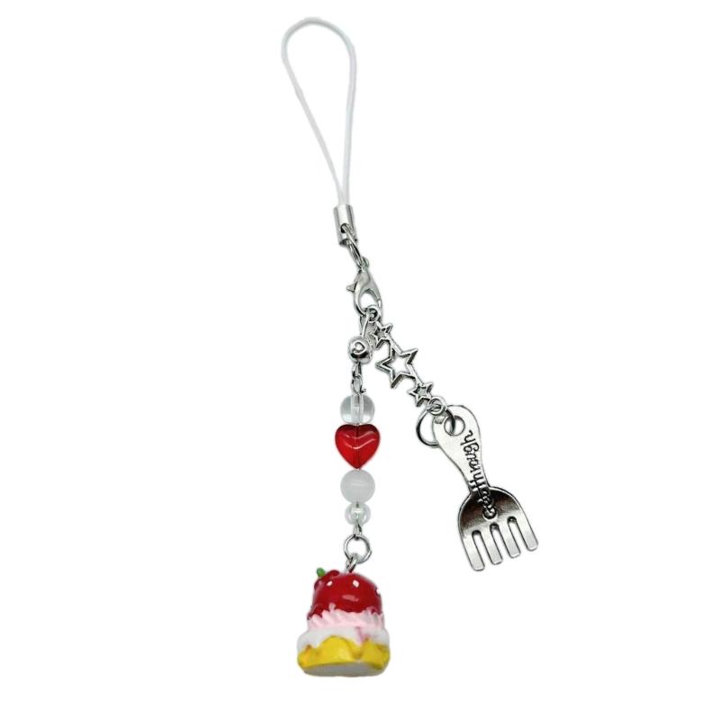 

Sweet Small Dessert Fork Charm Pendant Chain Phone Strap Pocket Keychain Strap Hangings Decoration for Key Bag Purse 1 серебряный