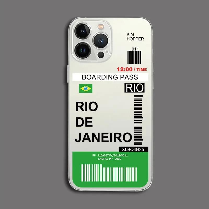 Funny World City Tourist Ticket Label Phone Case for iPhone 16 15 14 Pro Max Plus Dustproof Non-Slip Transparent Cover Fundas