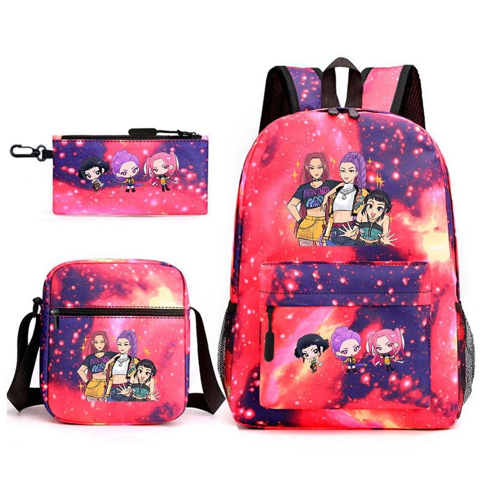 Large Capacity Schoolbag with Shoulder Strap; Student Three-piece Pencil Case Set