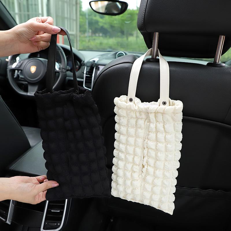 New Car Tissue Box Temperament Puff Grid Car Seat Hanging Paper Drawer Cartoon Bear Car Tissue Drawer