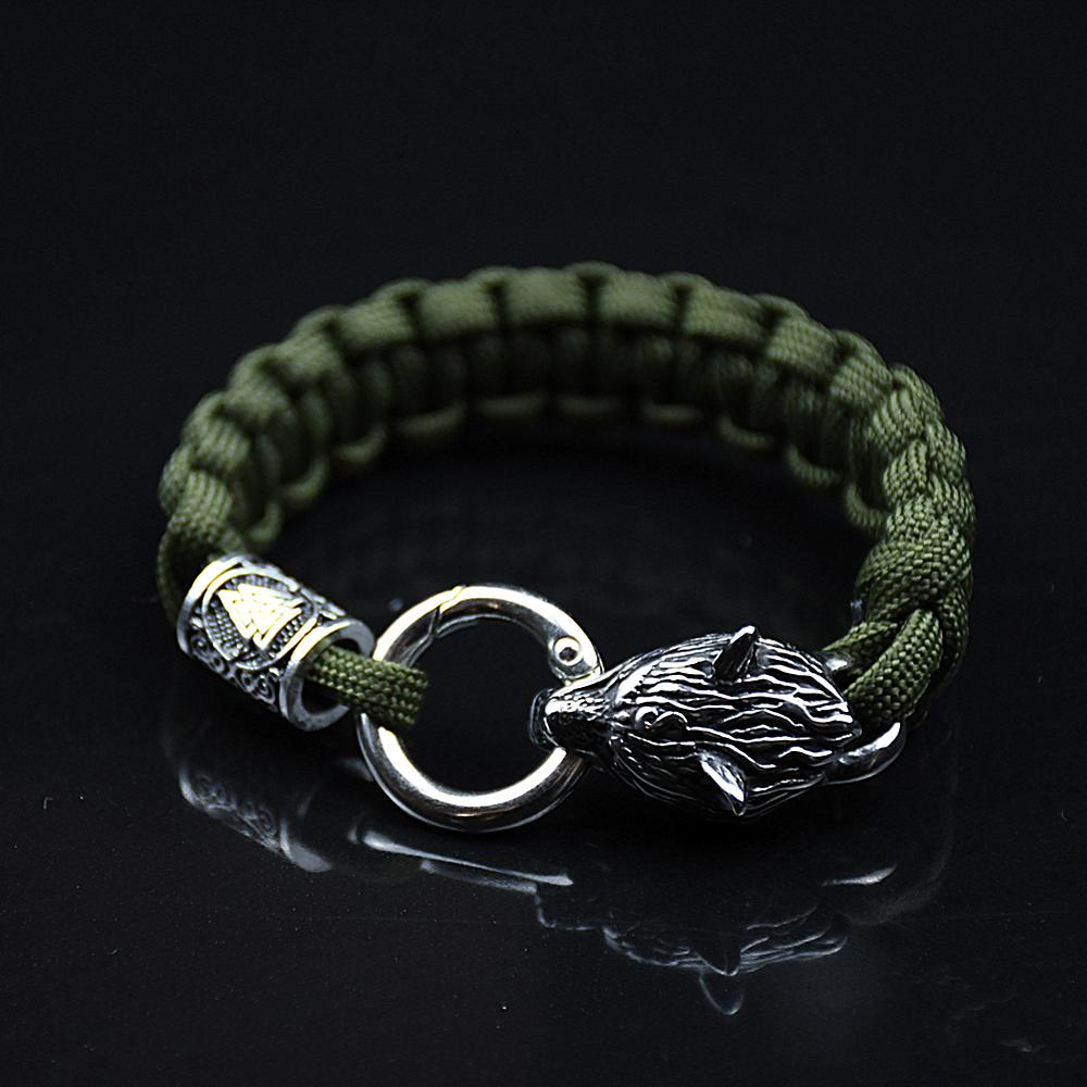 Stainless Steel Wolf Bracelets Men Norse Vikings Runes Paracord Rope Bangle Jewelry for Men