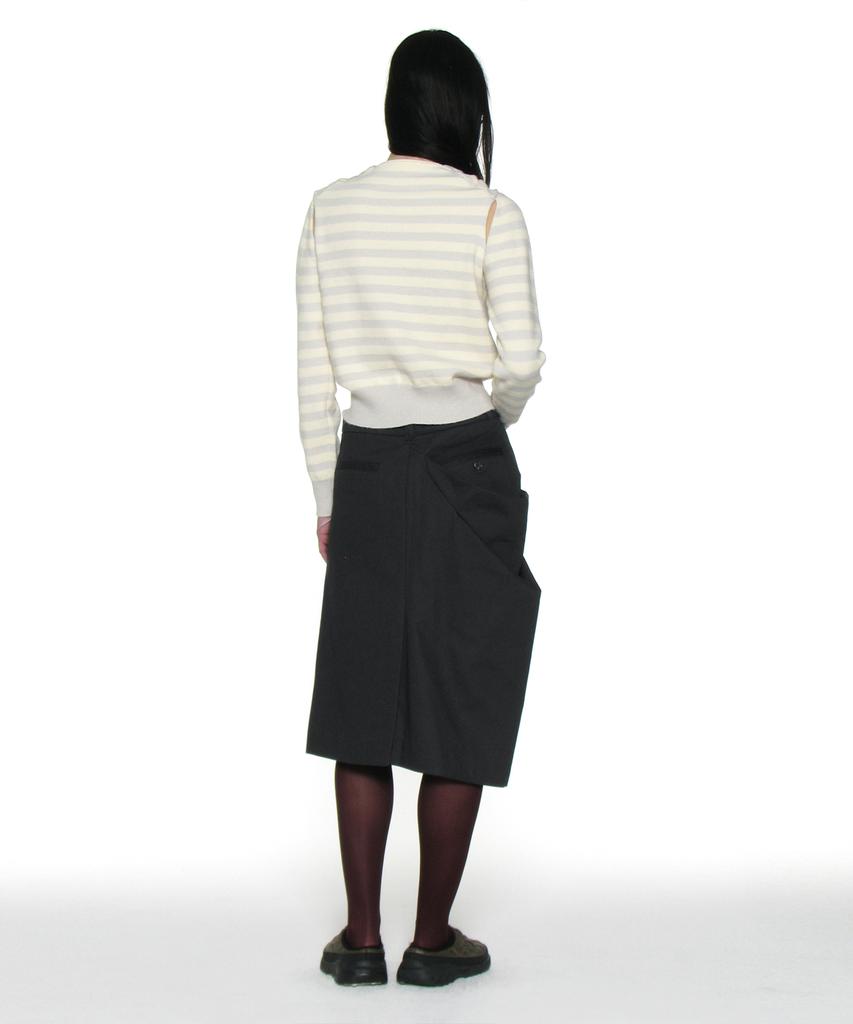 Partimento Woman Asymmetric Drape Panel Midi Skirt_Charcoal