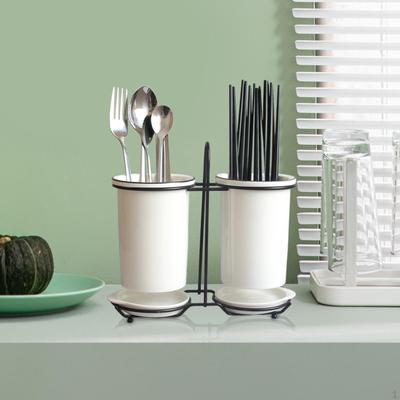 Pojemnik na pałeczki Ceramiczny Ociekacz Organizer Praktyczny Domowy Wielofunkcyjny 2 Pojemniki