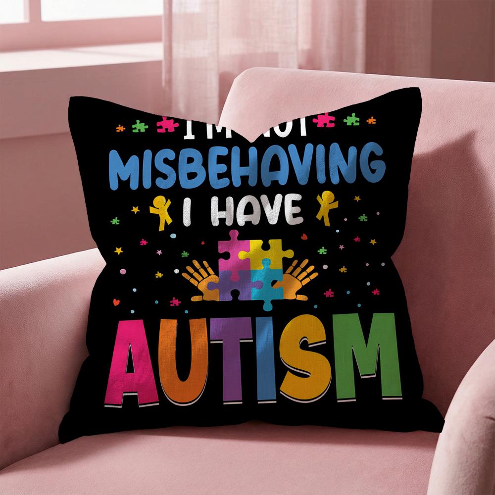 Autism Support Puzzle Cushion Cover Multi-Scene Pillow Cover for Home & Car - Reversible, Soft & Durable for Daily Use