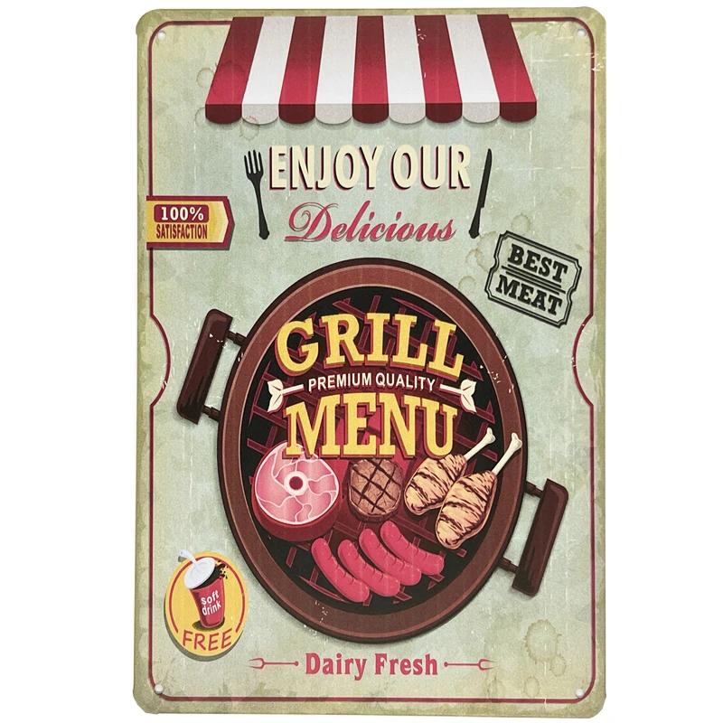 Hamburgers Metal Tin Signs Hot Dogs Printed Vintage Poster Kitchen Wall Decor Fast Food Shop Plaque Wall Art Iron Plate Painting