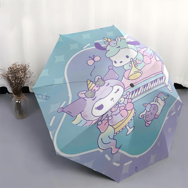 Unicorn,Sanrio Automatic Folding Umbrella Simple 8 Rib Design, Bright Cartoon Pattern, Durable Iron Frame, Suitable For Travel, Outdoor, Bea