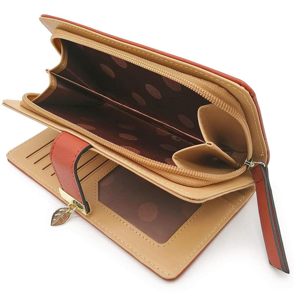 Women's Rose Gold Vegan Leather Leaf Bi-fold Card Coin Holder Long Wallet