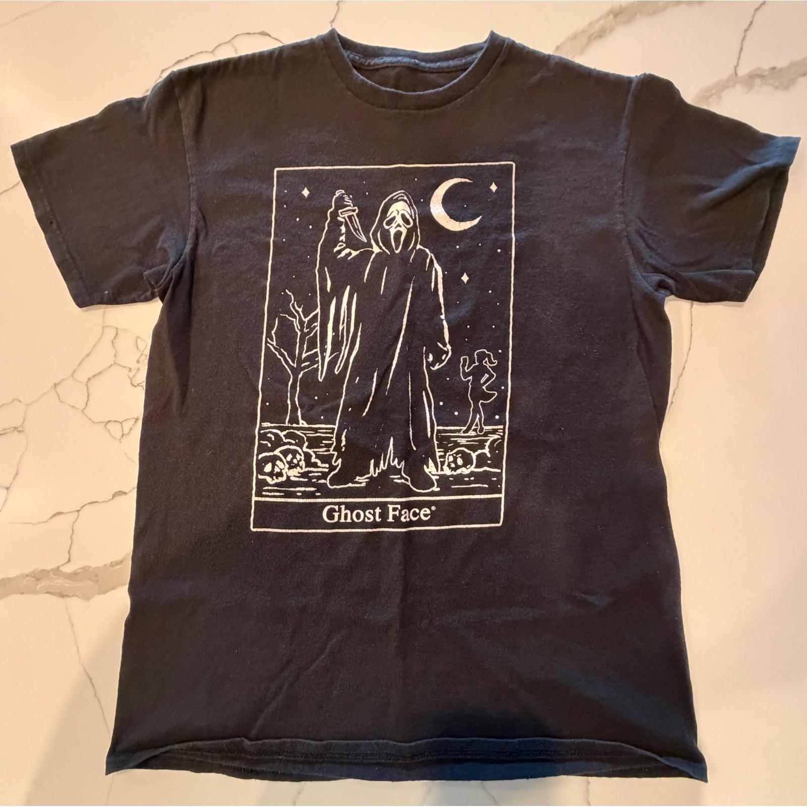 Ghost Face Scream Movie Tarot Card Graphic T-Shirt Mens Small Black Horror Tee Unisex T-Shirt L