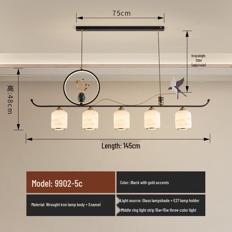Modern Zen Dining Pendant Light: Pine-Inspired Multi-Head Strip Lamp for Tea Table or Study Desk